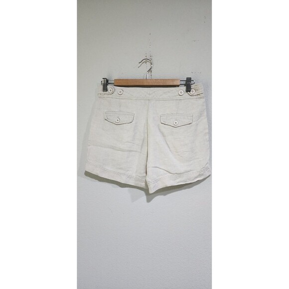 Santorini Linen Shorts Women’s Size 6 Cuffed Wide Leg Drawstring Beige Coastal - Picture 2 of 11